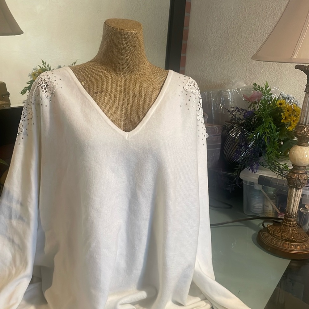 White Oversized Embellished Blouse